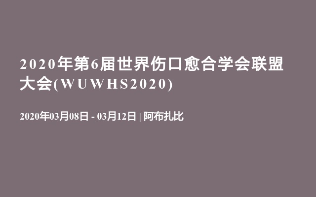 2020年第6届世界伤口愈合学会联盟大会(WUWHS2020)