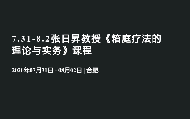 张日昇教授《箱庭疗法的理论与实务》课程（7月合肥）