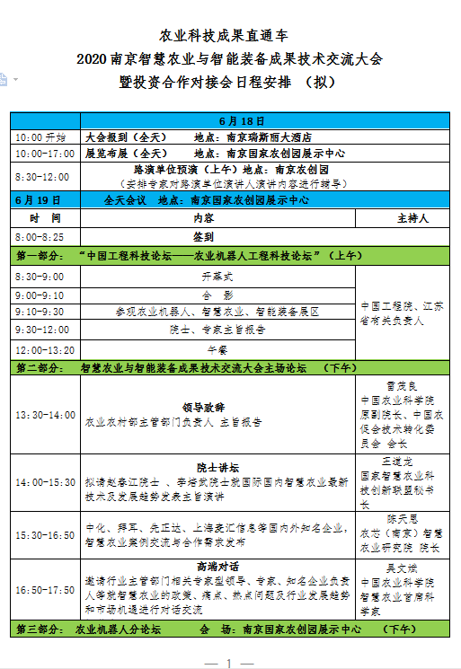 2020（南京）智慧农业与智能装备成果技术交流大会暨投资合作对接会（南京）