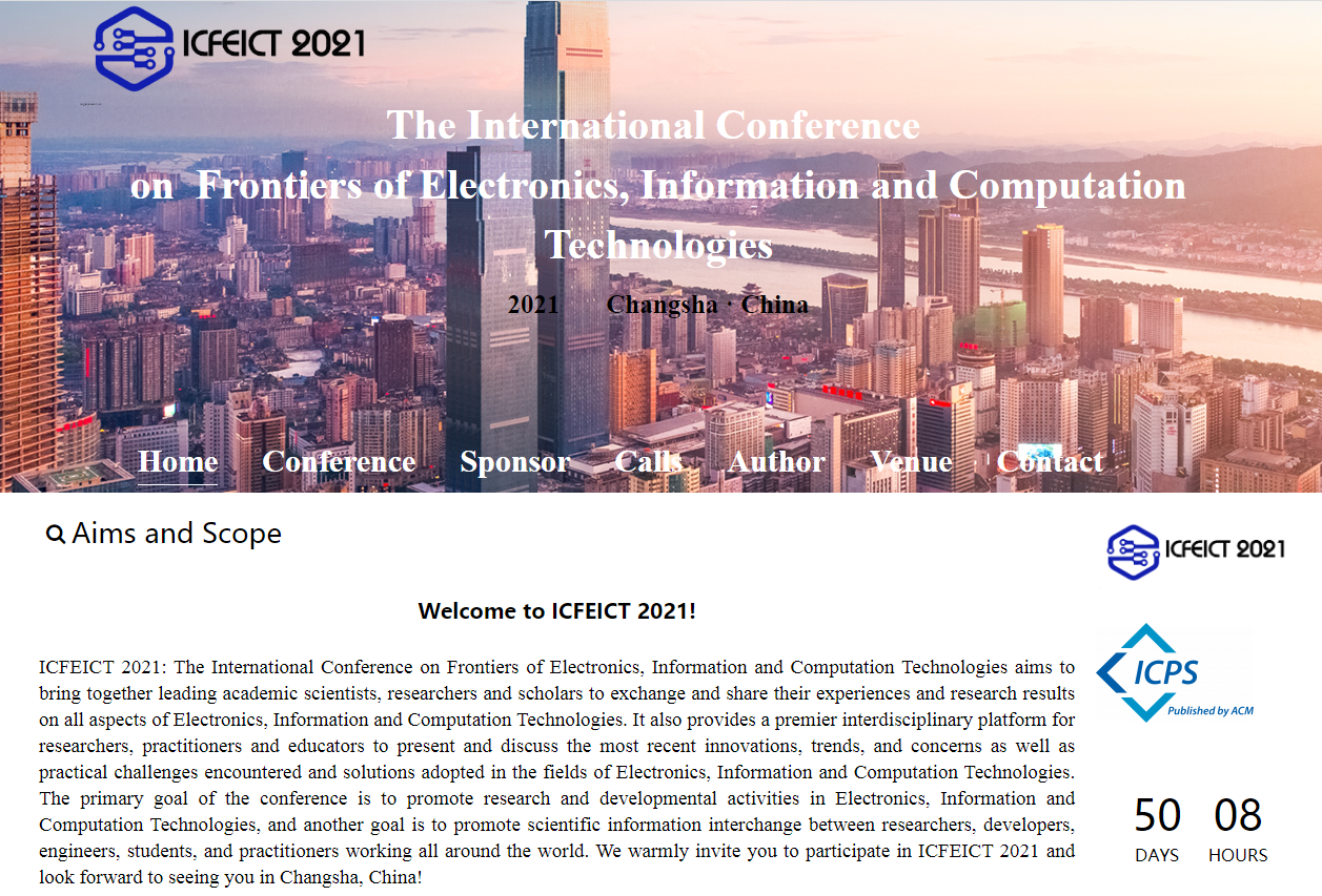 电子，信息与计算技术前沿国际会议（ICFEICT）2021长沙
