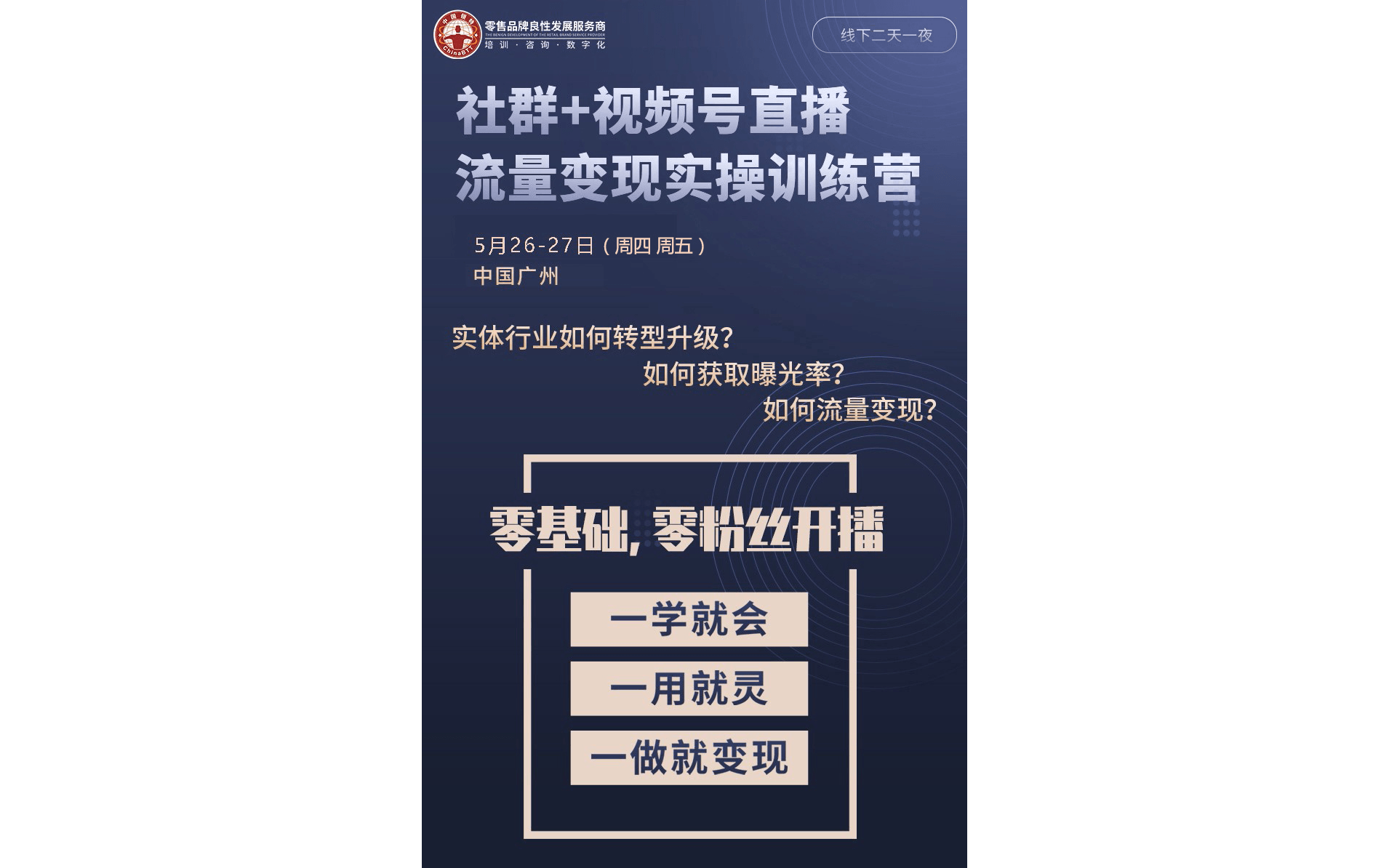 钡特《社群+视频号直播流量变现实操训练营》5月26-27日广州举办!