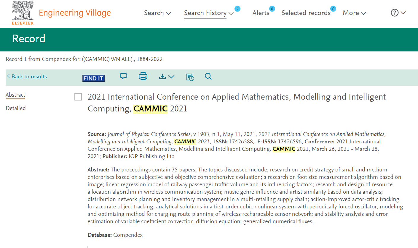 往届EI已检索-2023年第三届应用数学、建模与智能计算国际研讨会(CAMMIC2023)